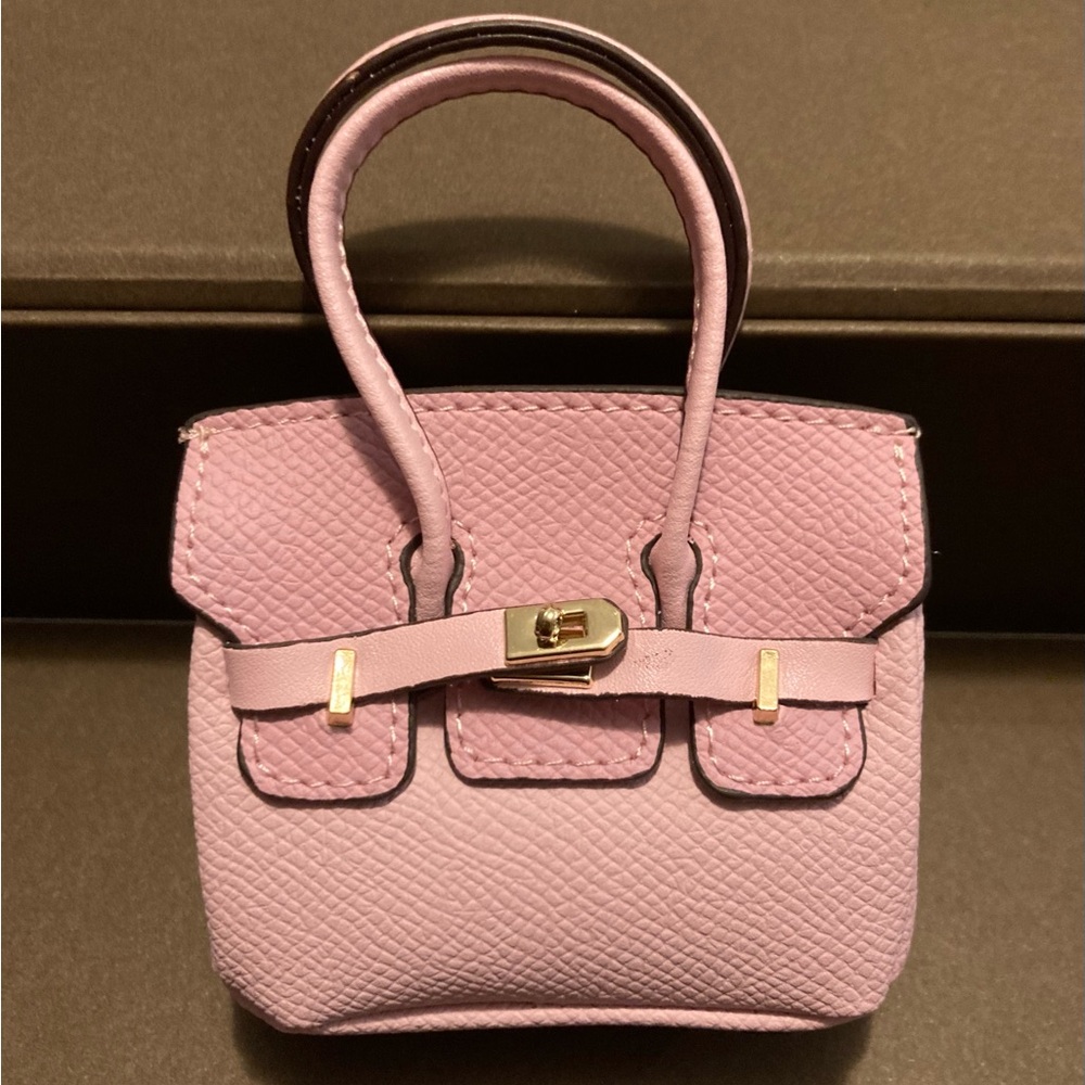 👜 Handmade Mini Soft Pink Faux Leather Birkin AirPods Tote Bag Charm Miniature